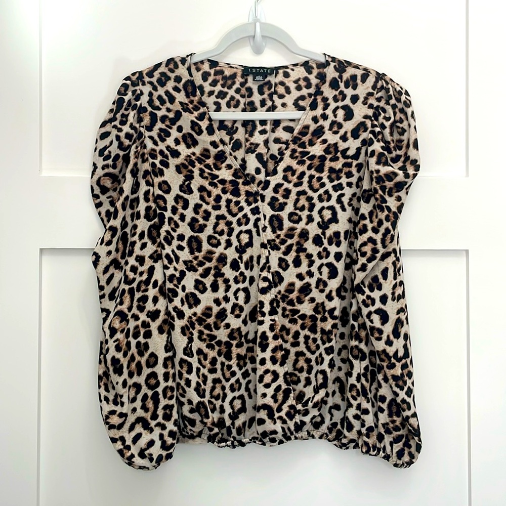 One State Leopard Print Long Sleeve Blouse